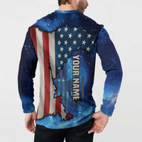 Custom American Flag Universe Patriotic Button Sweatshirt Blue Galaxy Sky Graphic Design - Wonder Print Shop