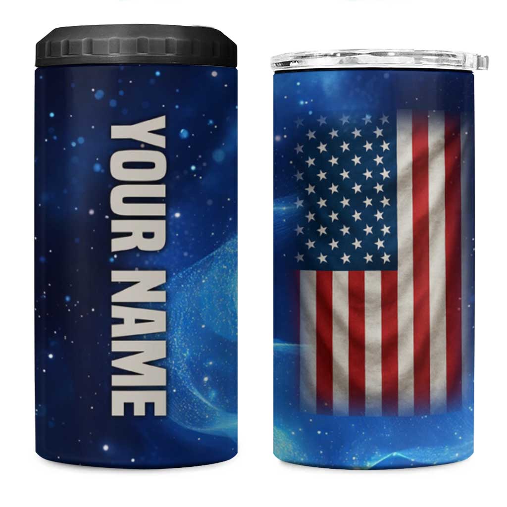 Custom American Flag Universe Patriotic 4 in 1 Can Cooler Tumbler Blue Galaxy Sky Graphic Design - Wonder Print Shop