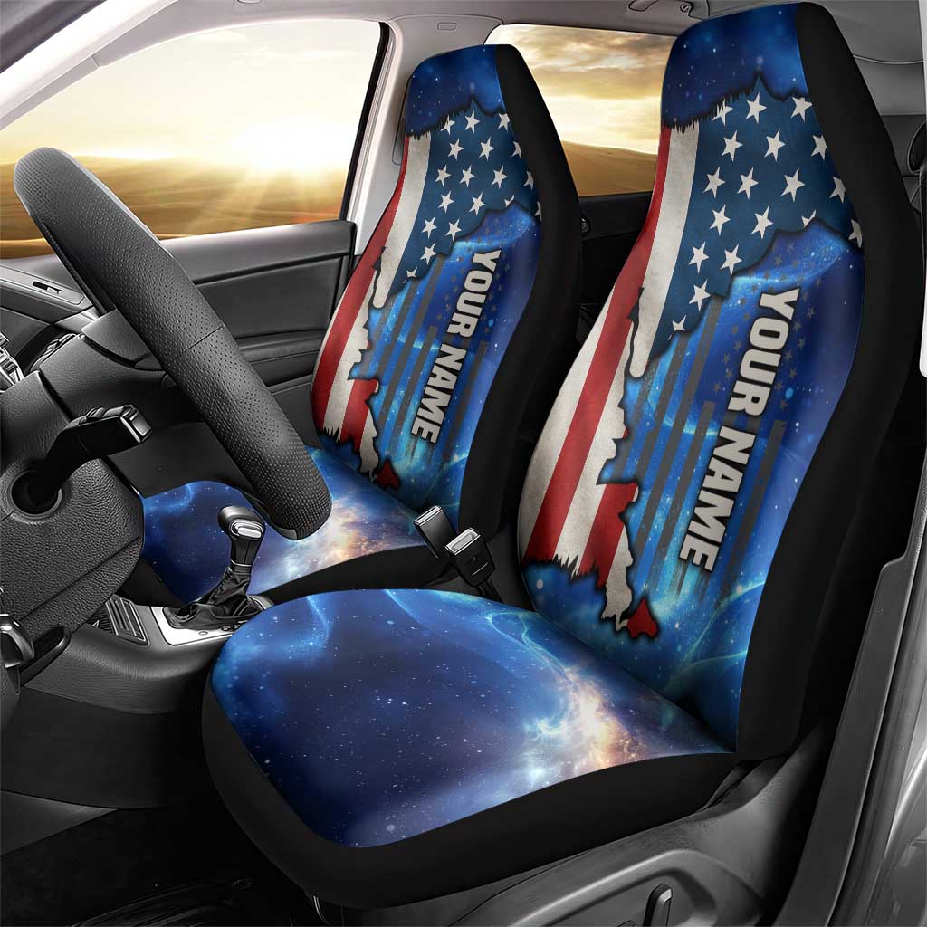 Custom American Flag Universe Patriotic Car Seat Cover Blue Galaxy Sky Graphic Design - Wonder Print Shop