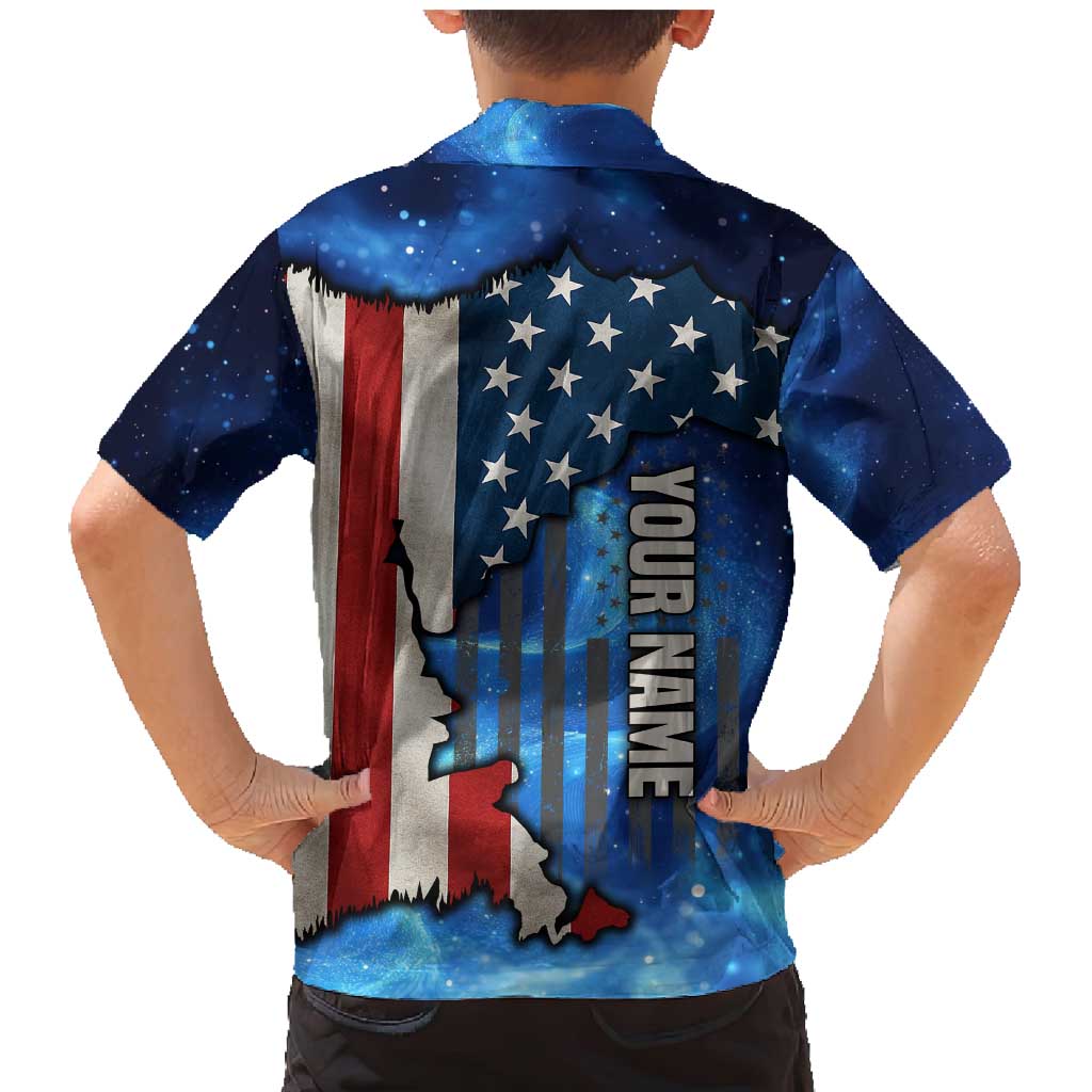 Custom American Flag Universe Patriotic Family Matching Mermaid Dress and Hawaiian Shirt Blue Galaxy Sky Graphic Design - Wonder Print Shop