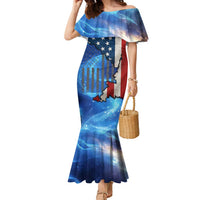 Custom American Flag Universe Patriotic Family Matching Mermaid Dress and Hawaiian Shirt Blue Galaxy Sky Graphic Design - Wonder Print Shop