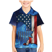 Custom American Flag Universe Patriotic Family Matching Mermaid Dress and Hawaiian Shirt Blue Galaxy Sky Graphic Design - Wonder Print Shop