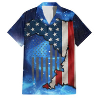 Custom American Flag Universe Patriotic Family Matching Off Shoulder Short Dress and Hawaiian Shirt Blue Galaxy Sky Graphic Design - Wonder Print Shop