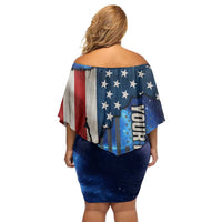 Custom American Flag Universe Patriotic Family Matching Off Shoulder Short Dress and Hawaiian Shirt Blue Galaxy Sky Graphic Design - Wonder Print Shop