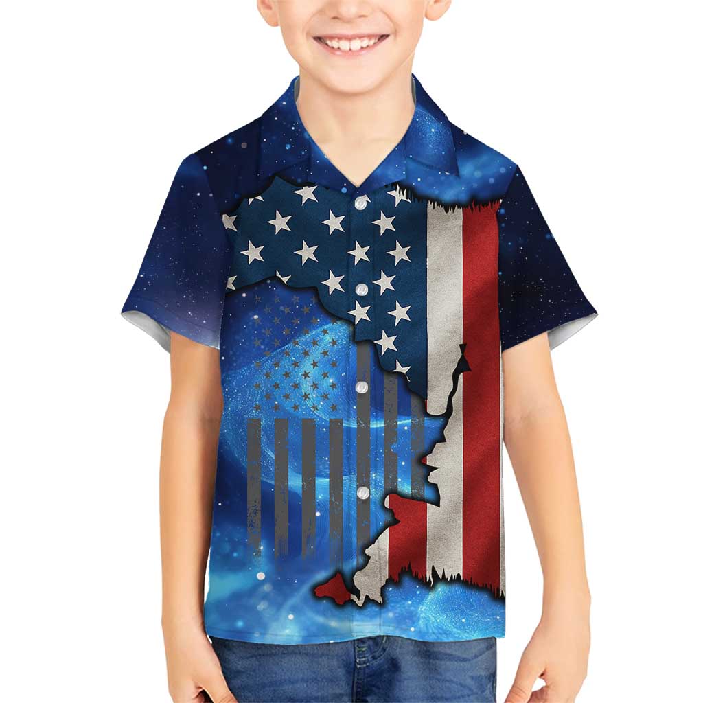 Custom American Flag Universe Patriotic Family Matching Puletasi and Hawaiian Shirt Blue Galaxy Sky Graphic Design - Wonder Print Shop