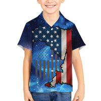 Custom American Flag Universe Patriotic Family Matching Puletasi and Hawaiian Shirt Blue Galaxy Sky Graphic Design - Wonder Print Shop