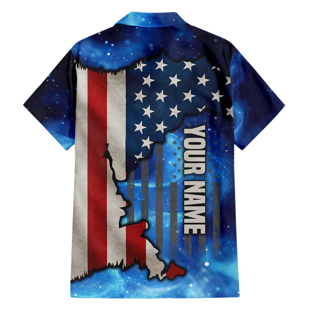 Custom American Flag Universe Patriotic Family Matching Short Sleeve Bodycon Dress and Hawaiian Shirt Blue Galaxy Sky Graphic Design - Wonder Print Shop