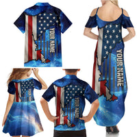 Custom American Flag Universe Patriotic Family Matching Summer Maxi Dress and Hawaiian Shirt Blue Galaxy Sky Graphic Design - Wonder Print Shop