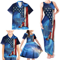 Custom American Flag Universe Patriotic Family Matching Tank Maxi Dress and Hawaiian Shirt Blue Galaxy Sky Graphic Design - Wonder Print Shop