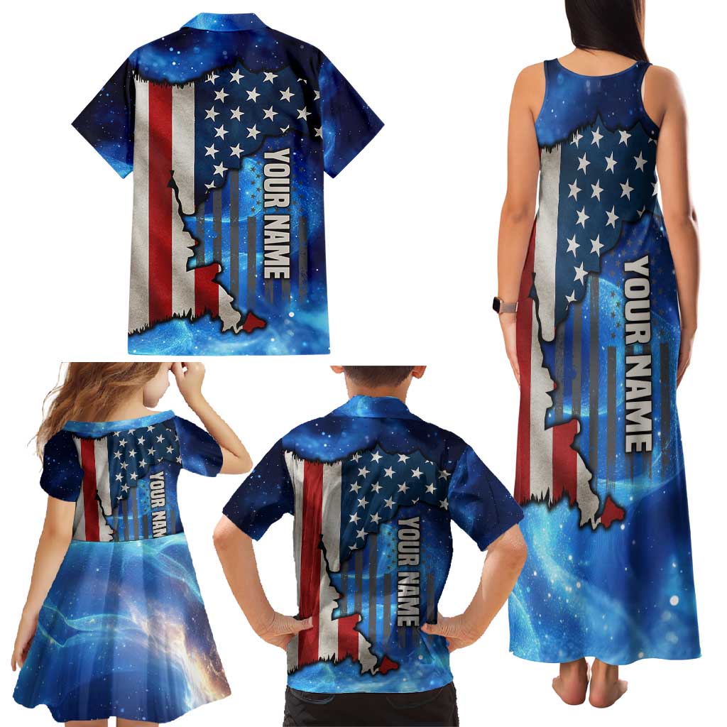 Custom American Flag Universe Patriotic Family Matching Tank Maxi Dress and Hawaiian Shirt Blue Galaxy Sky Graphic Design - Wonder Print Shop