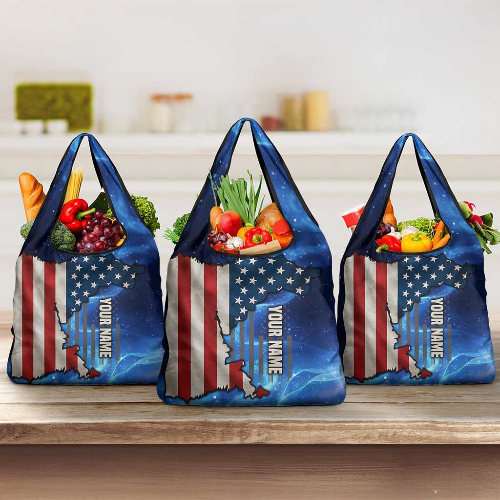 Custom American Flag Universe Patriotic Grocery Bag Blue Galaxy Sky Graphic Design - Wonder Print Shop