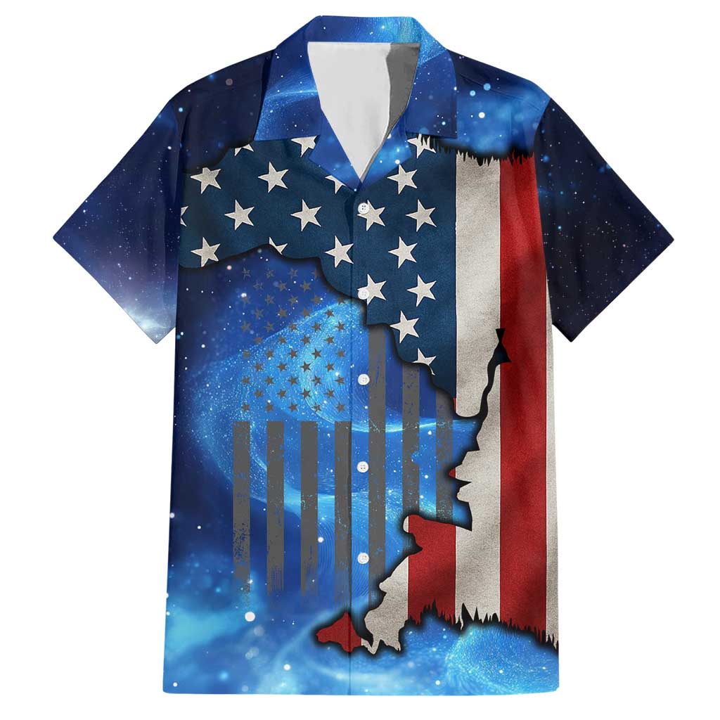 Custom American Flag Universe Patriotic Hawaiian Shirt Blue Galaxy Sky Graphic Design - Wonder Print Shop