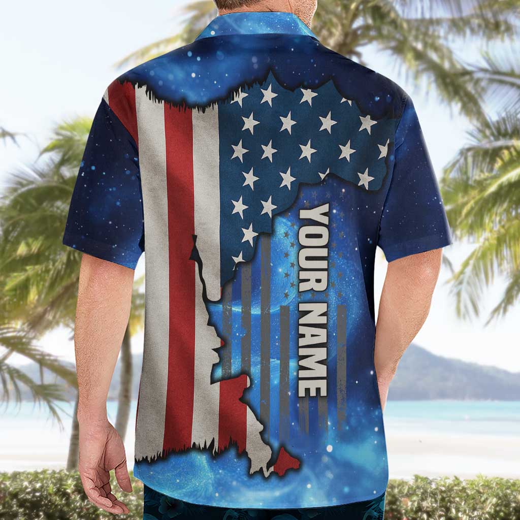 Custom American Flag Universe Patriotic Hawaiian Shirt Blue Galaxy Sky Graphic Design - Wonder Print Shop