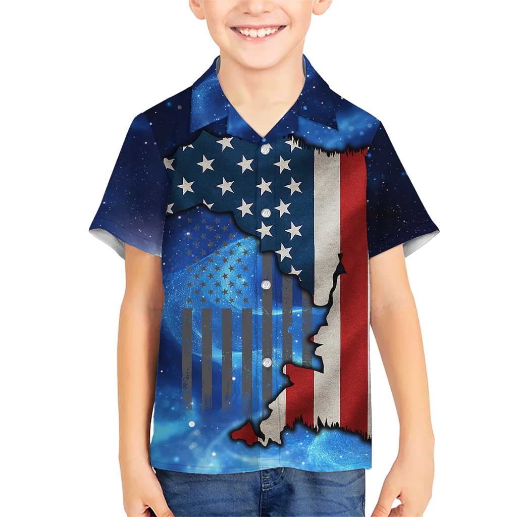 Custom American Flag Universe Patriotic Hawaiian Shirt Blue Galaxy Sky Graphic Design - Wonder Print Shop
