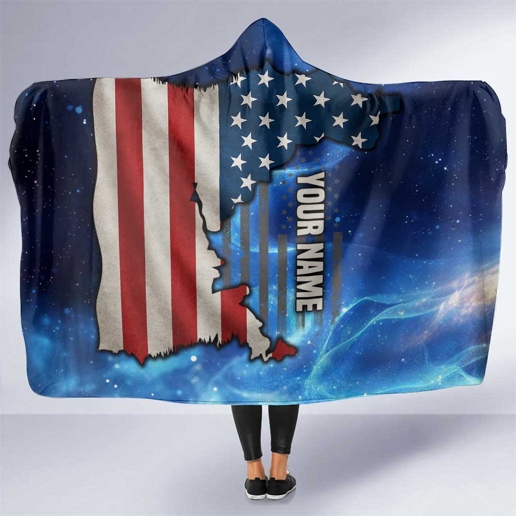 Custom American Flag Universe Patriotic Hooded Blanket Blue Galaxy Sky Graphic Design - Wonder Print Shop