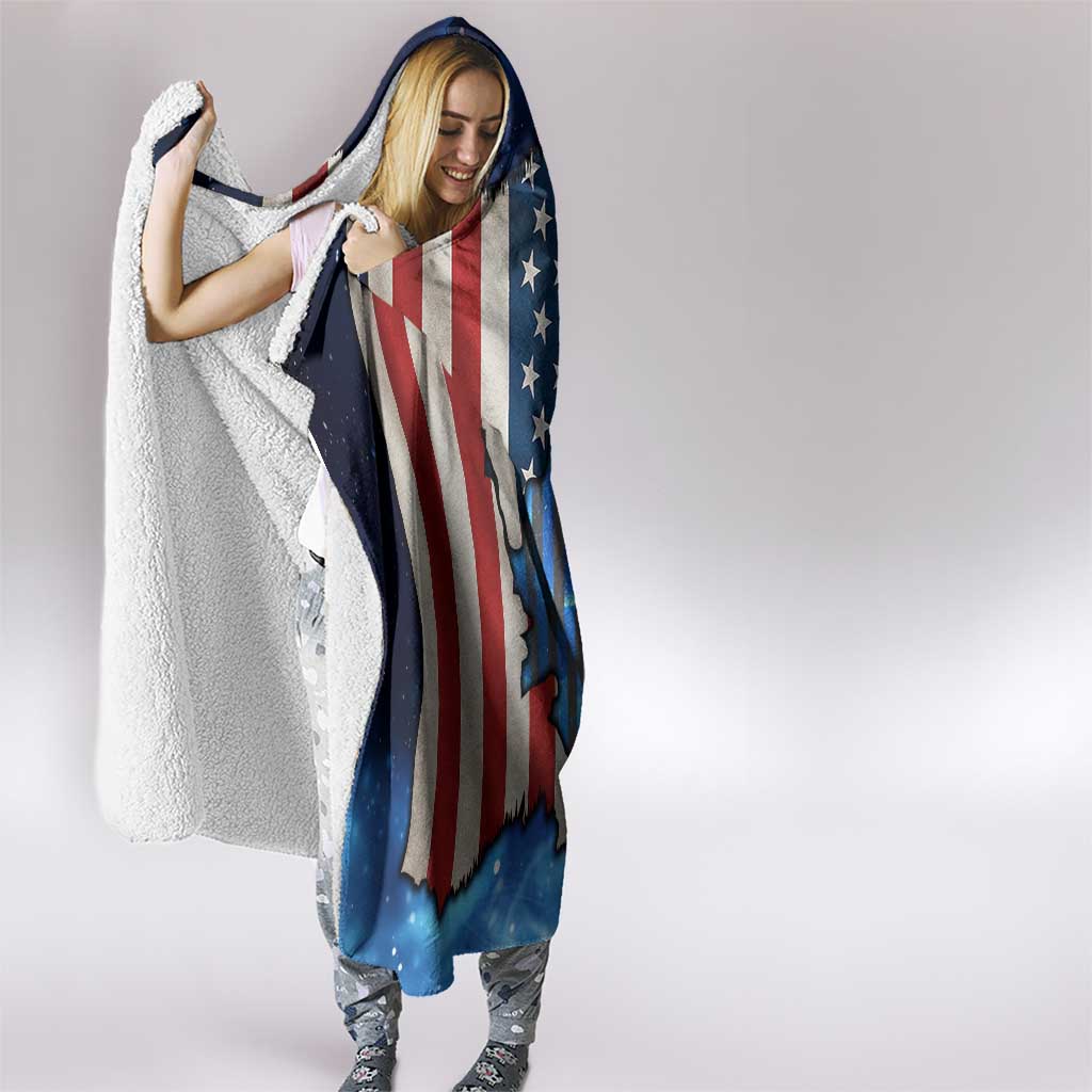 Custom American Flag Universe Patriotic Hooded Blanket Blue Galaxy Sky Graphic Design - Wonder Print Shop
