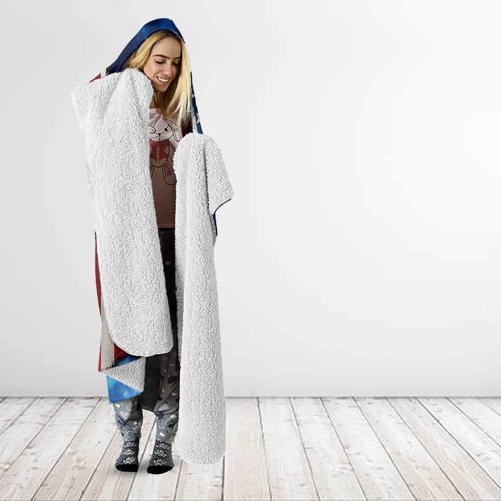 Custom American Flag Universe Patriotic Hooded Blanket Blue Galaxy Sky Graphic Design - Wonder Print Shop