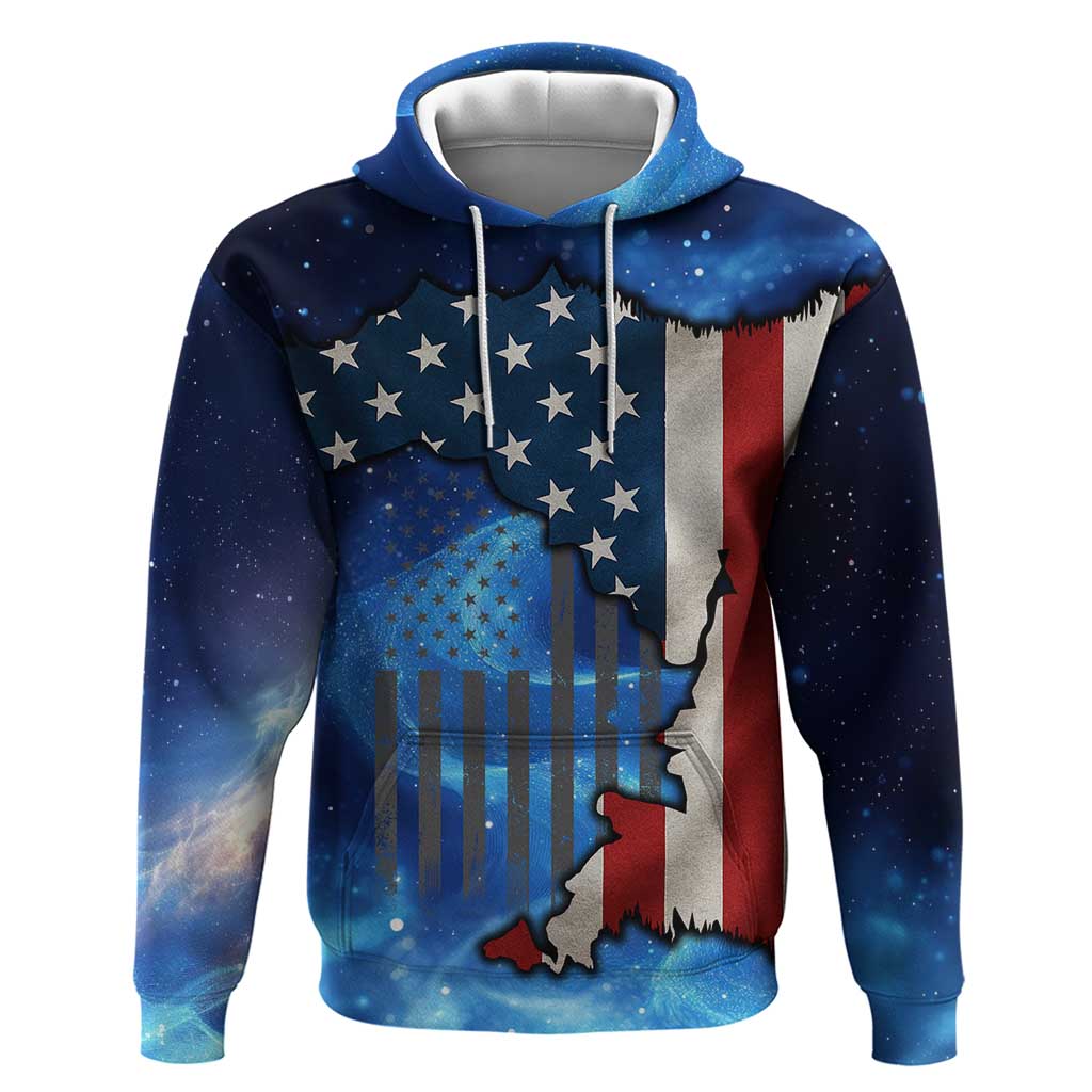 Custom American Flag Universe Patriotic Hoodie Blue Galaxy Sky Graphic Design - Wonder Print Shop