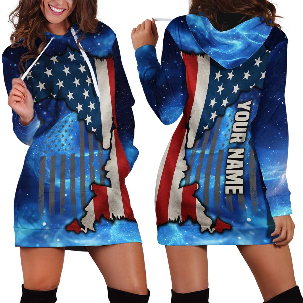 Custom American Flag Universe Patriotic Hoodie Dress Blue Galaxy Sky Graphic Design - Wonder Print Shop