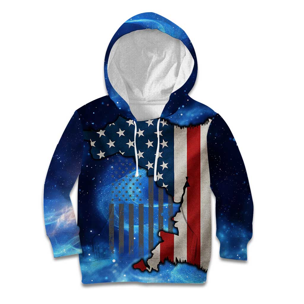 Custom American Flag Universe Patriotic Kid Hoodie Blue Galaxy Sky Graphic Design - Wonder Print Shop