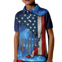 Custom American Flag Universe Patriotic Kid Polo Shirt Blue Galaxy Sky Graphic Design - Wonder Print Shop
