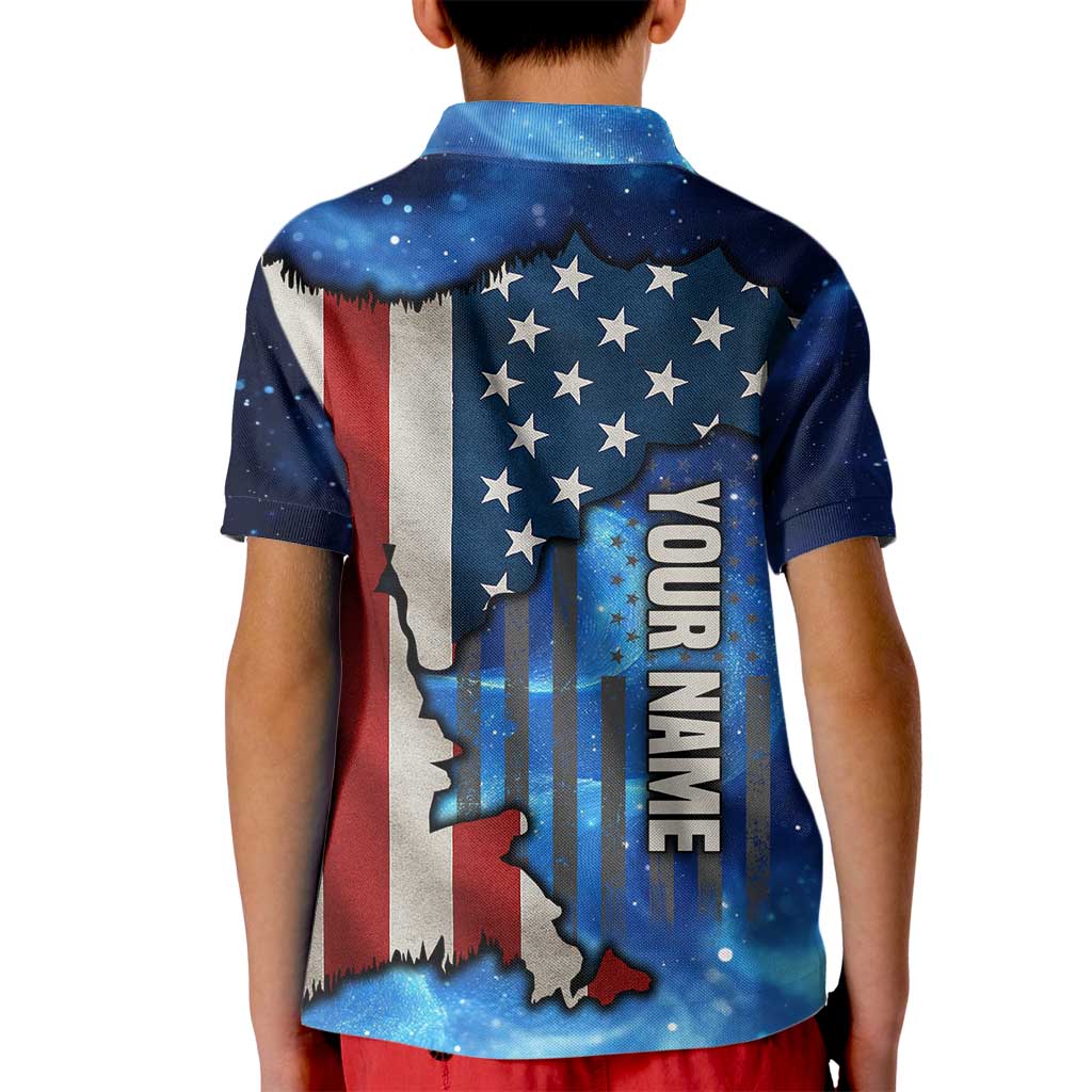 Custom American Flag Universe Patriotic Kid Polo Shirt Blue Galaxy Sky Graphic Design - Wonder Print Shop