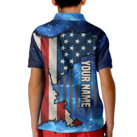 Custom American Flag Universe Patriotic Kid Polo Shirt Blue Galaxy Sky Graphic Design - Wonder Print Shop
