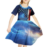 Custom American Flag Universe Patriotic Kid Short Sleeve Dress Blue Galaxy Sky Graphic Design - Wonder Print Shop