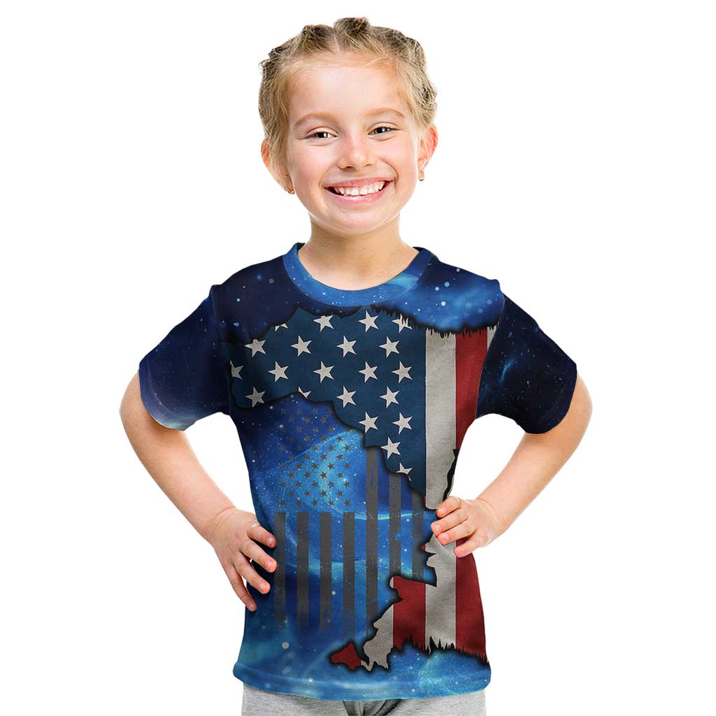 Custom American Flag Universe Patriotic Kid T Shirt Blue Galaxy Sky Graphic Design - Wonder Print Shop