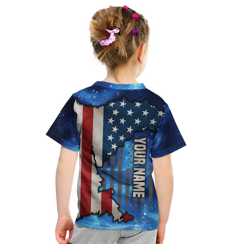 Custom American Flag Universe Patriotic Kid T Shirt Blue Galaxy Sky Graphic Design - Wonder Print Shop