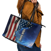 Custom American Flag Universe Patriotic Leather Tote Bag Blue Galaxy Sky Graphic Design - Wonder Print Shop