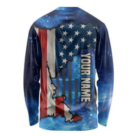 Custom American Flag Universe Patriotic Long Sleeve Shirt Blue Galaxy Sky Graphic Design - Wonder Print Shop