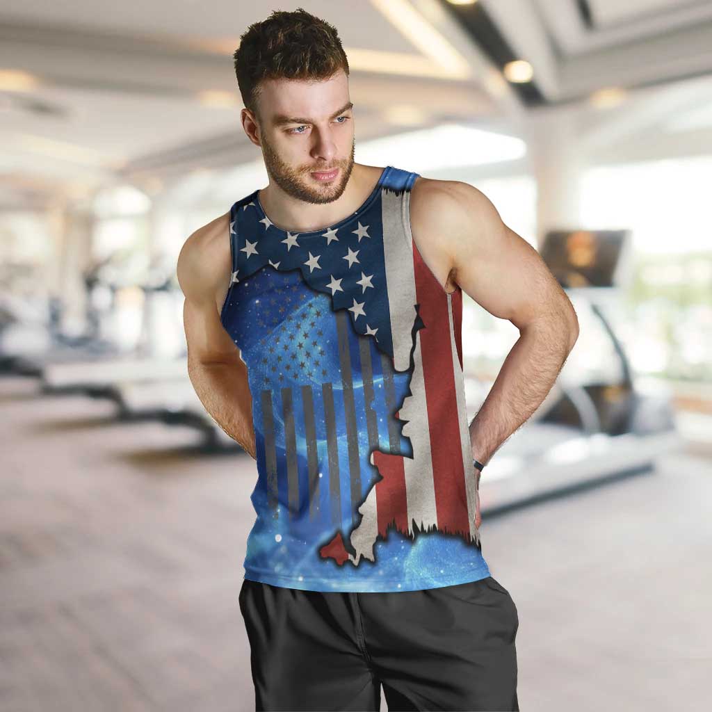 Custom American Flag Universe Patriotic Men Tank Top Blue Galaxy Sky Graphic Design - Wonder Print Shop
