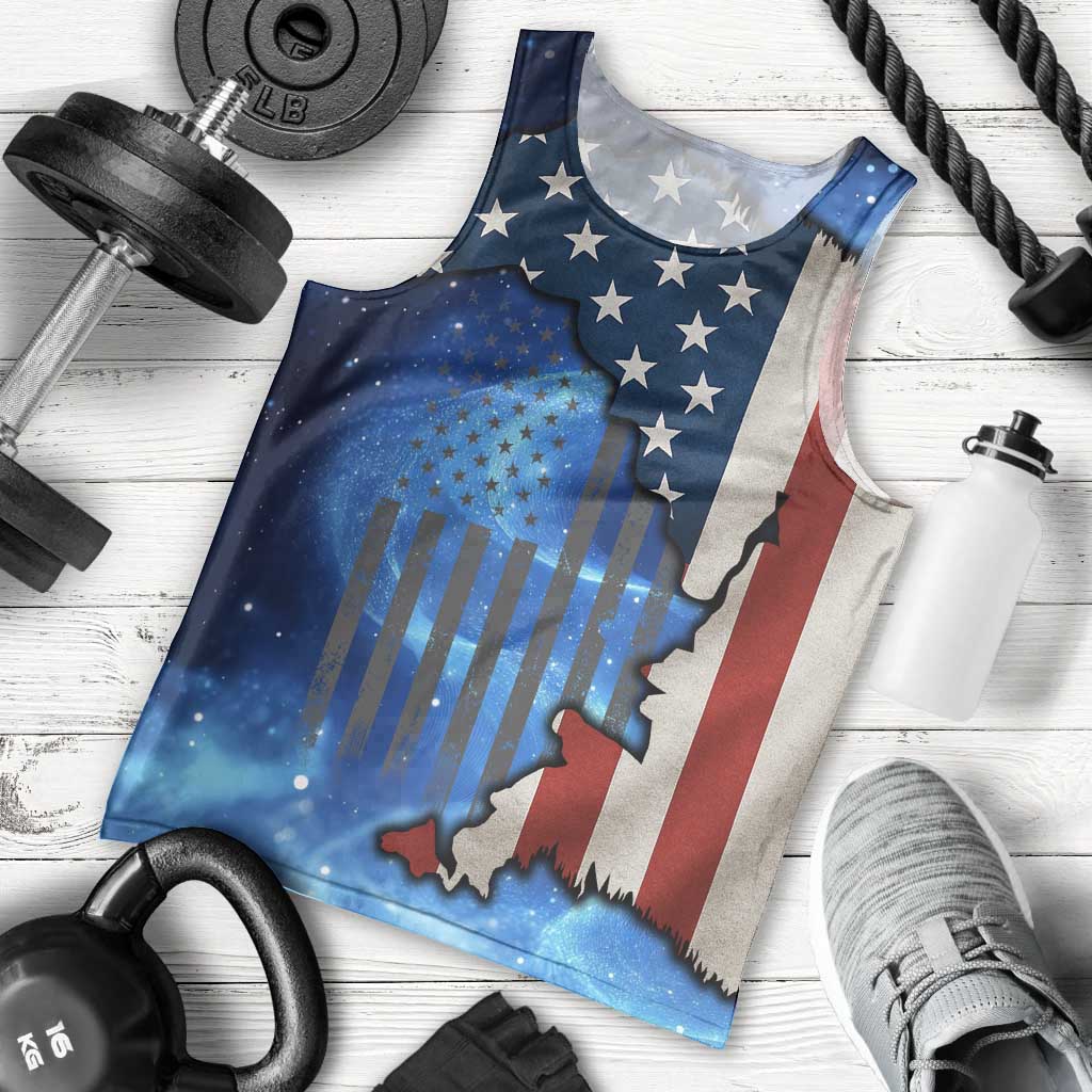 Custom American Flag Universe Patriotic Men Tank Top Blue Galaxy Sky Graphic Design - Wonder Print Shop