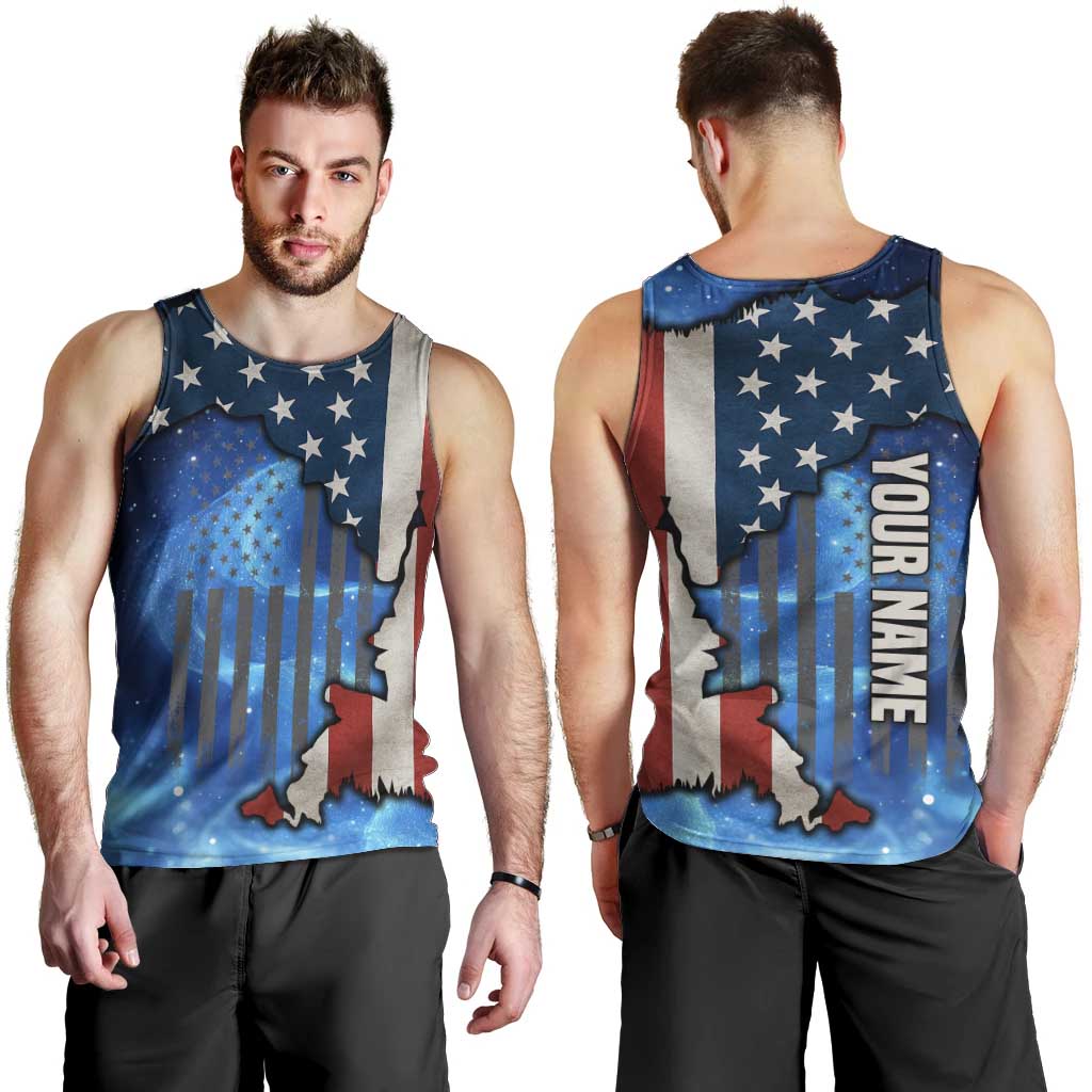 Custom American Flag Universe Patriotic Men Tank Top Blue Galaxy Sky Graphic Design - Wonder Print Shop