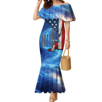 Custom American Flag Universe Patriotic Mermaid Dress Blue Galaxy Sky Graphic Design - Wonder Print Shop