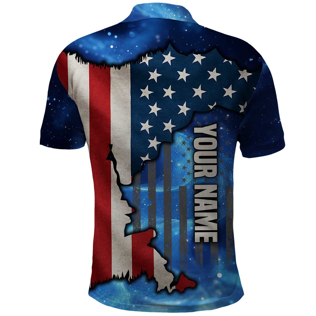 Custom American Flag Universe Patriotic Polo Shirt Blue Galaxy Sky Graphic Design - Wonder Print Shop