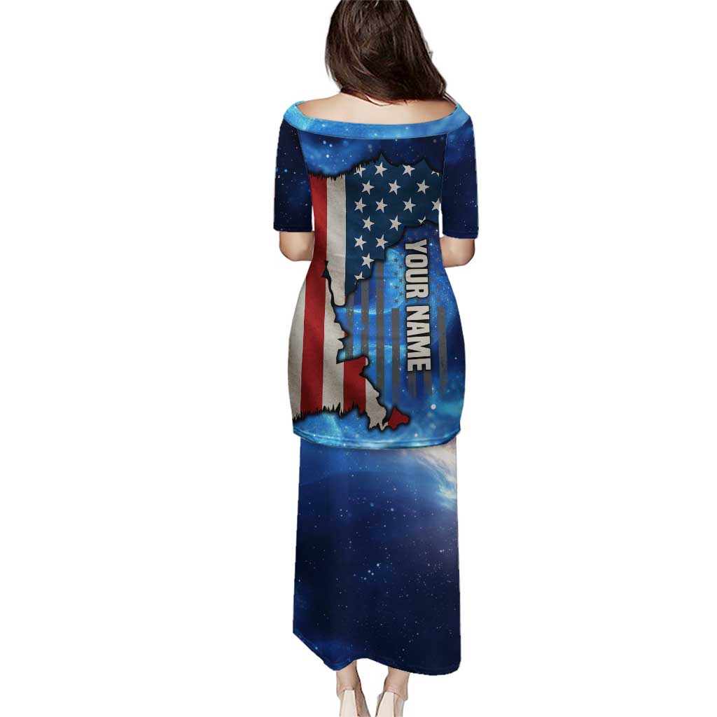 Custom American Flag Universe Patriotic Puletasi Blue Galaxy Sky Graphic Design - Wonder Print Shop