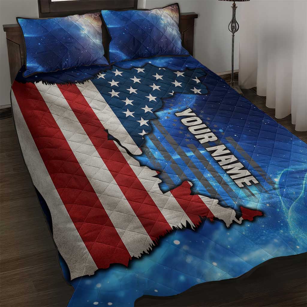 Custom American Flag Universe Patriotic Quilt Bed Set Blue Galaxy Sky Graphic Design - Wonder Print Shop