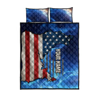 Custom American Flag Universe Patriotic Quilt Bed Set Blue Galaxy Sky Graphic Design - Wonder Print Shop