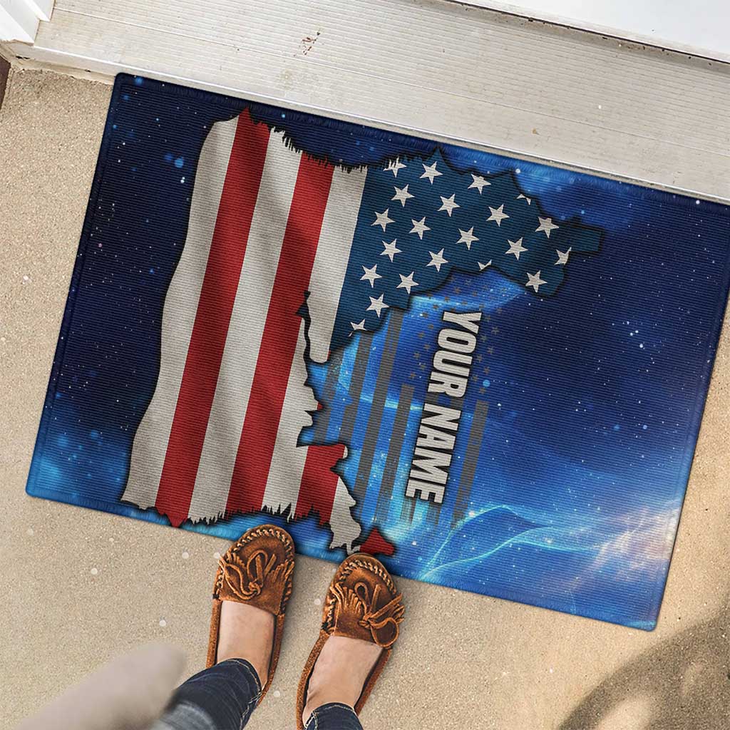 Custom American Flag Universe Patriotic Rubber Doormat Blue Galaxy Sky Graphic Design - Wonder Print Shop