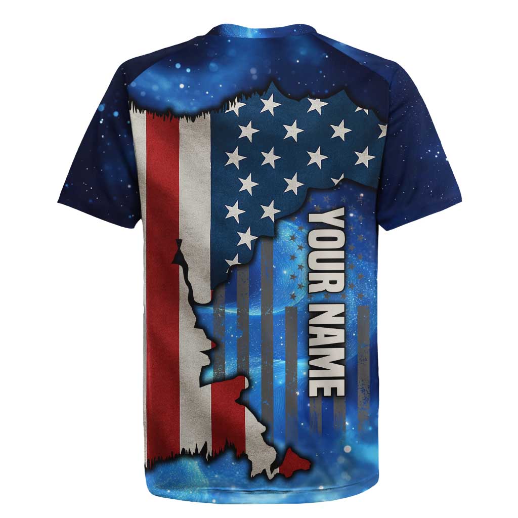 Custom American Flag Universe Patriotic Rugby Jersey Blue Galaxy Sky Graphic Design - Wonder Print Shop
