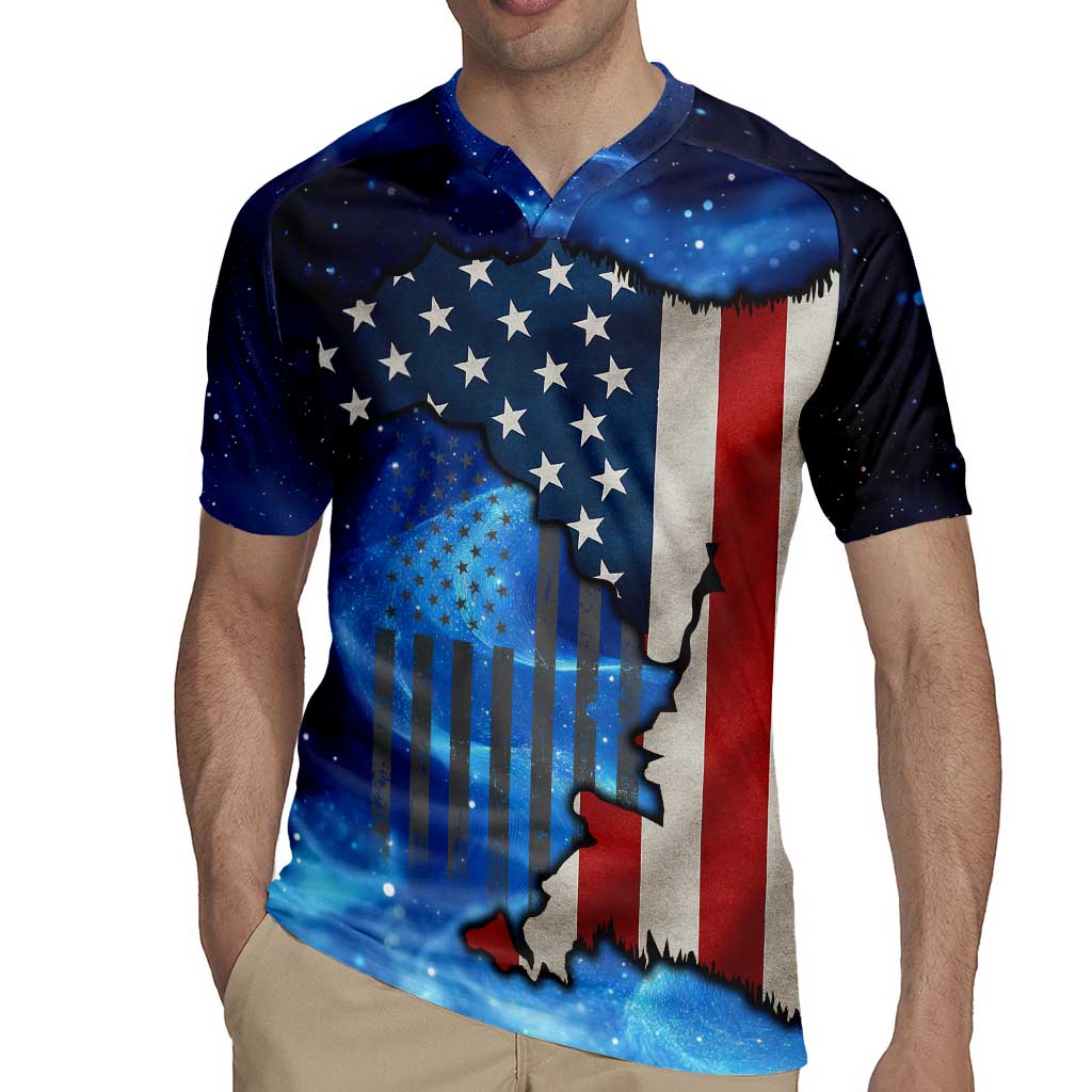 Custom American Flag Universe Patriotic Rugby Jersey Blue Galaxy Sky Graphic Design - Wonder Print Shop