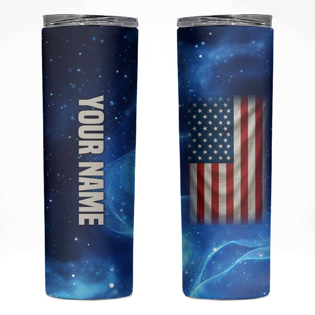 Custom American Flag Universe Patriotic Skinny Tumbler Blue Galaxy Sky Graphic Design - Wonder Print Shop