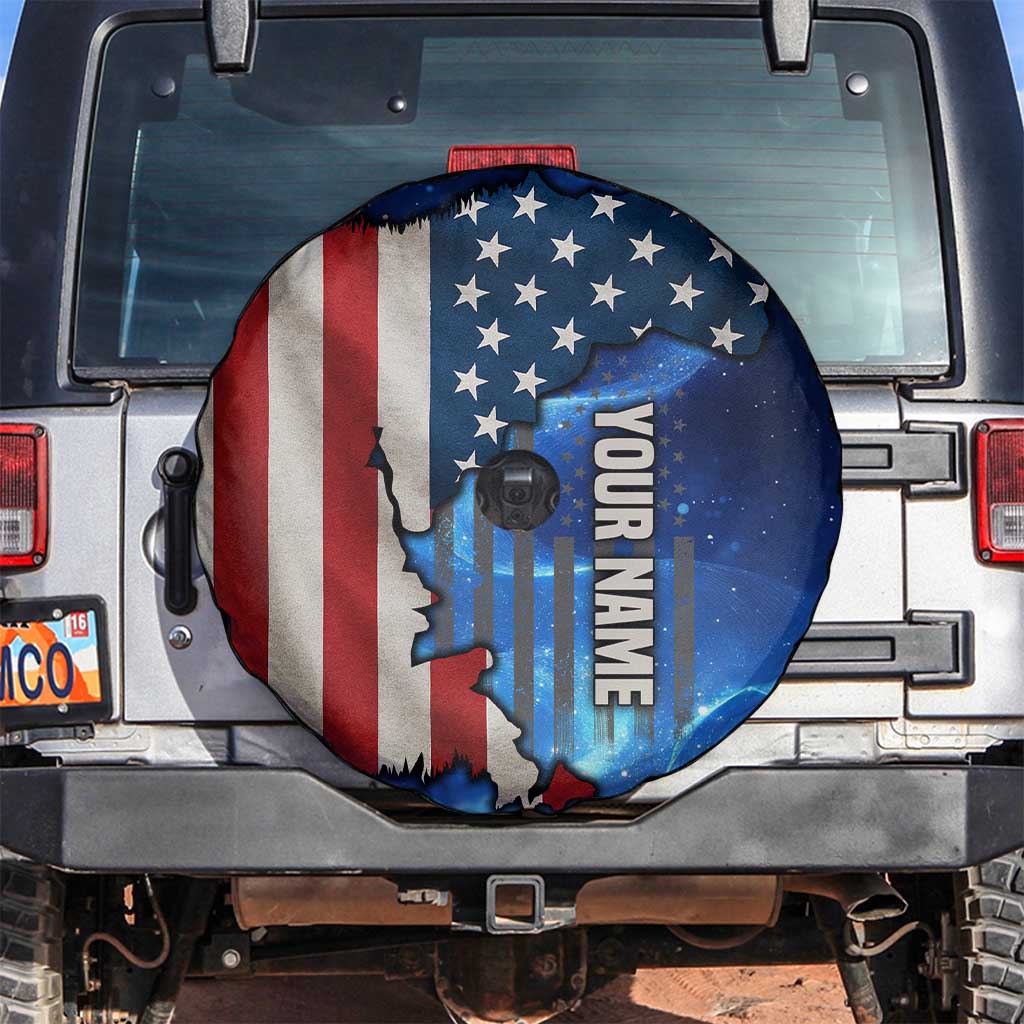 Custom American Flag Universe Patriotic Spare Tire Cover Blue Galaxy Sky Graphic Design - Wonder Print Shop
