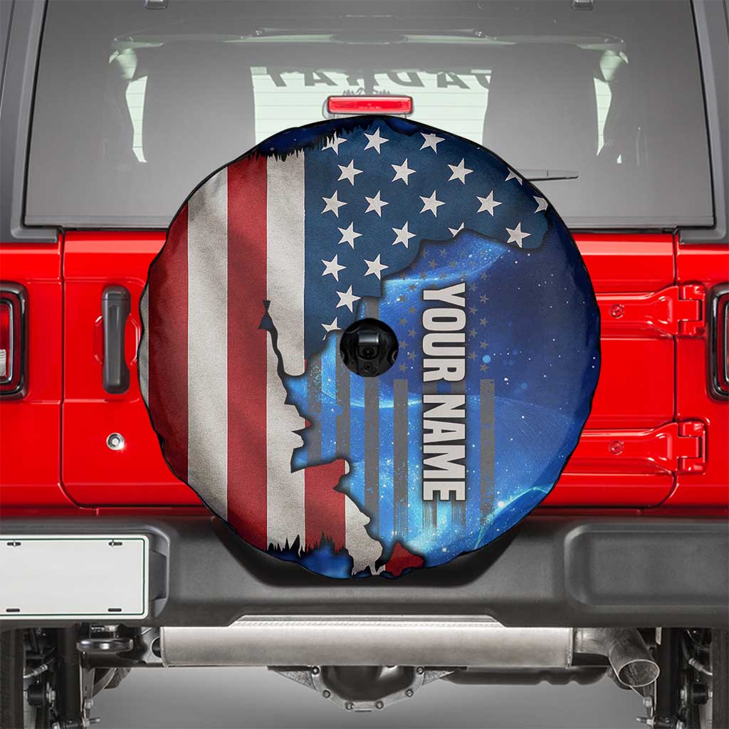 Custom American Flag Universe Patriotic Spare Tire Cover Blue Galaxy Sky Graphic Design - Wonder Print Shop