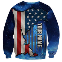 Custom American Flag Universe Patriotic Sweatshirt Blue Galaxy Sky Graphic Design - Wonder Print Shop