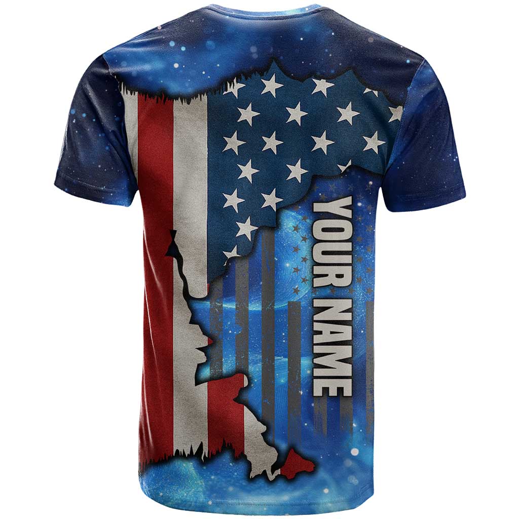 Custom American Flag Universe Patriotic T Shirt Blue Galaxy Sky Graphic Design - Wonder Print Shop