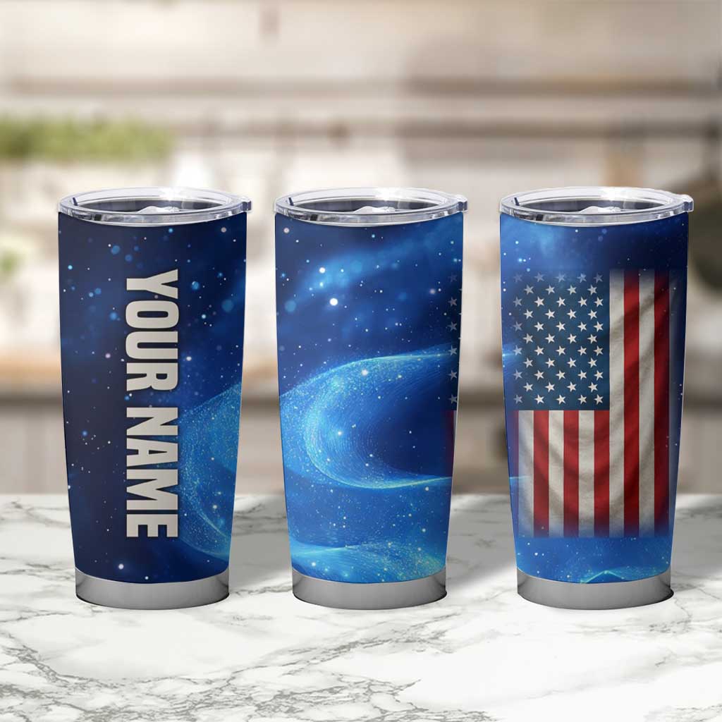 Custom American Flag Universe Patriotic Tumbler Cup Blue Galaxy Sky Graphic Design - Wonder Print Shop