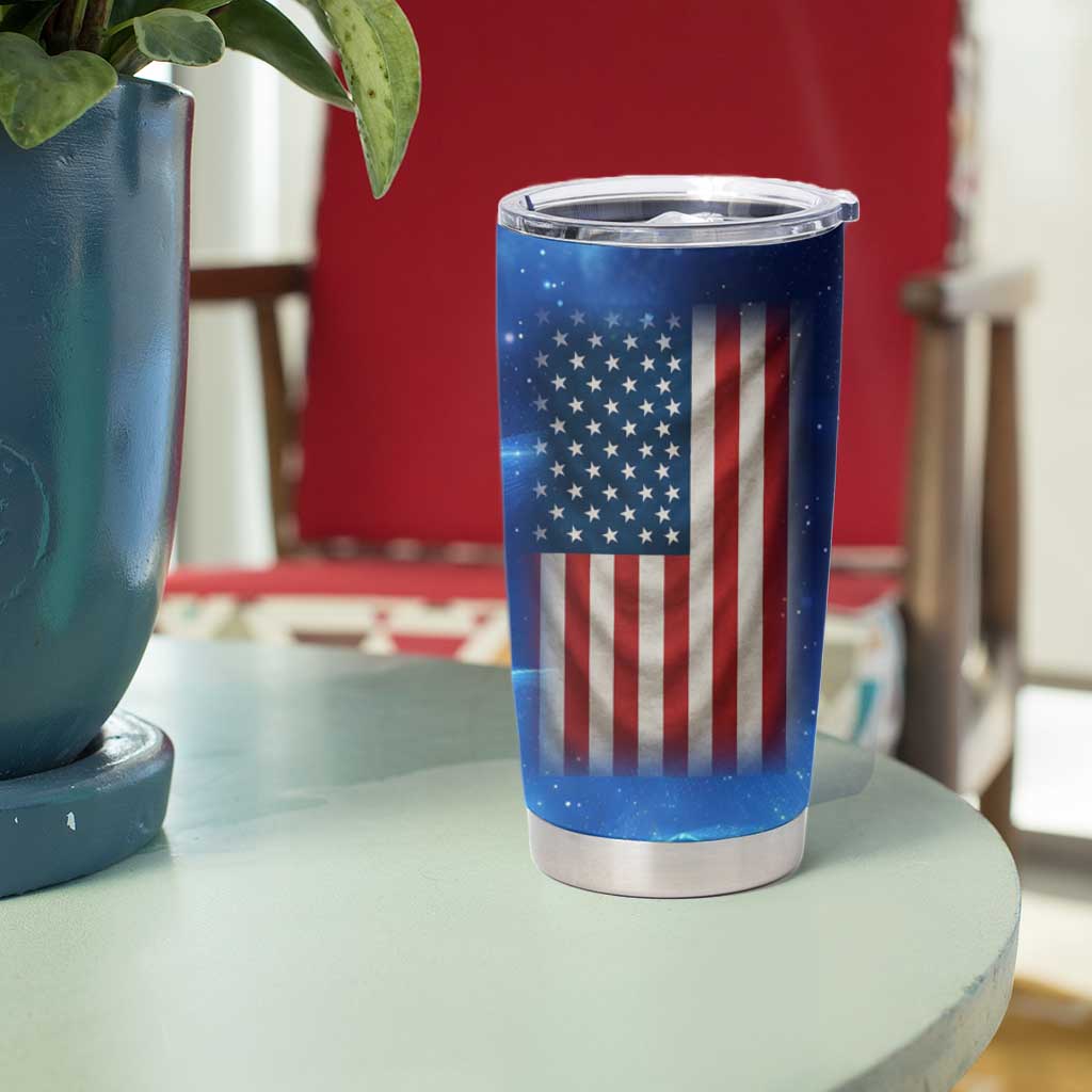 Custom American Flag Universe Patriotic Tumbler Cup Blue Galaxy Sky Graphic Design - Wonder Print Shop